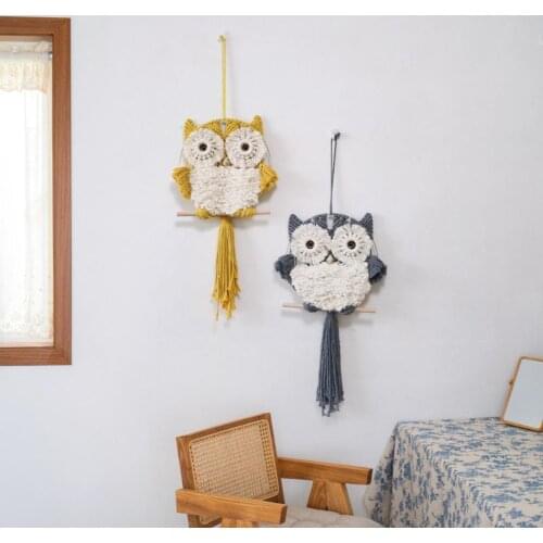 Vivid Modern Adorable Chic Owl Hanging Ornament Craft Chic Woven Owl Wall Hanging Durable for Bedroom