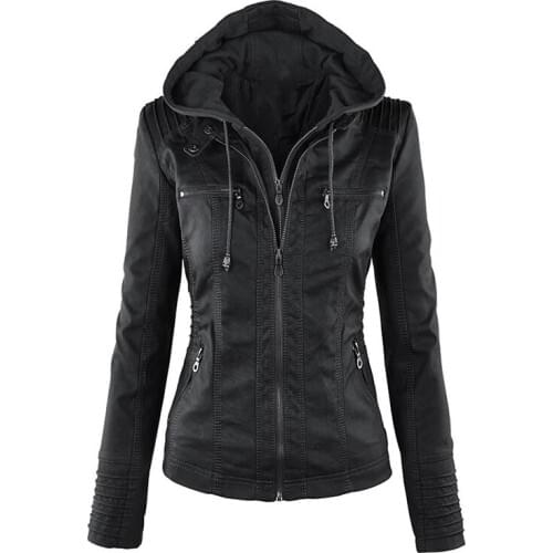 2020 New Women Autumn Winter Faux Soft Leather Jackets Coats Lady Black PU Zipper Epaule Motorcycle Streetwear