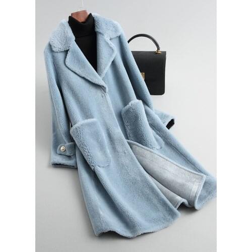 New Women Winter Real Fur Overcoat Sheep Shearing Lady Casual Warm natural Sheep Lamb Wool Fur Coat long big size free shipping