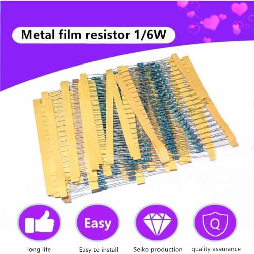 1 Pack 300Pcs/lots 1R~1M Ohm Resistance 1% High Precision Set of Resistors 1/6W Metal Film Resistor 121 Value 1K 10K 100R 220R