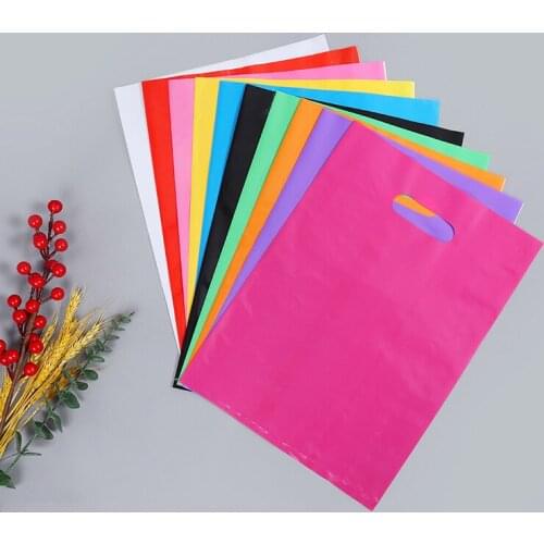 10Pcs Solid Color Shopping Bag Shoes Plastic Shopping Bag Party Gift Packaging Bags with Handle Small Gift Bag Makeup Handbag