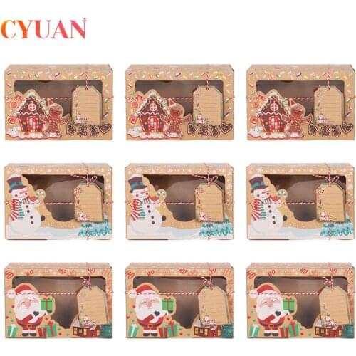 12/6pcs Christmas Cookie Boxes with Window Gift Tags Xmas Santa Claus Kraft Gift Boxes Bakery Doughnut Box Christmas Party Favor