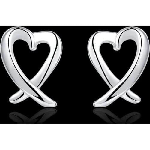 2017 Hot Silver color heart-shaped stud earrings womens jewelry simple fashion style fine Christmas gifts Pendientes mujer moda