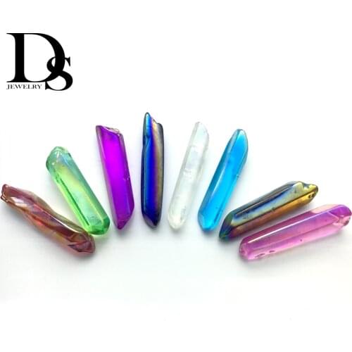 5pcs Angel Aura Titanium Quartz Crystal Wand Points Electroplating Crystal Healing Hexagonal Prism DIY Jewelry Pendant Crown