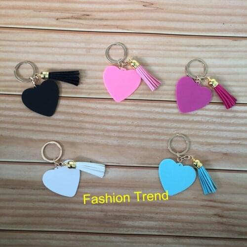 50pcs/lot 2019 hot selling acrylic monogram heart tassel keyring/keychain personalize girls gift keychains