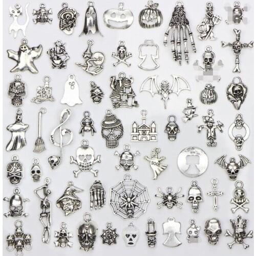 60 Tibetan silver skull bracelets pendants diy accessories Halloween antique silver accessories