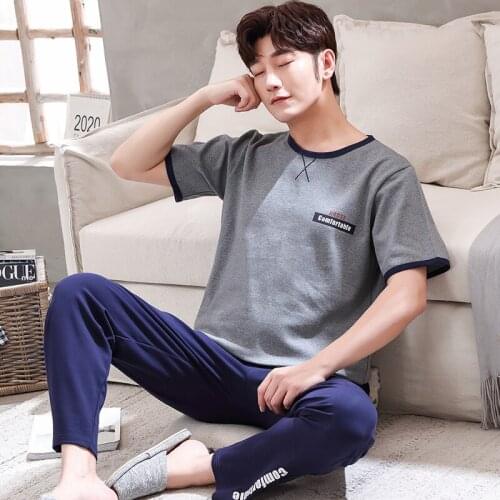 Casual Sportif O-Neck Pullover Short Sleeve Long Trousers Pajama Jams Jammies Man Boy Sleepwear Nightwear Pyjamas 6535cotton HDE