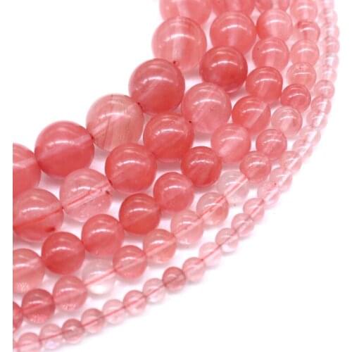 Wholesale 4/ 6/8/10 /12 Mm Smooth Round Natural Watermelon Red Crystal Beads for Jewelry Making Bracelet Material Diy Bracelet