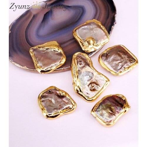 10PCS, Gold Framed Freshwater Pearl Freedom Charm Spacer Connector Beads, Findings