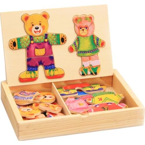 Wooden 3D Puzzle Jigsaw Kids Basic Skills Jigsaw Toys Puzzle Board Game Dress Your Bear Learning Puzzle Board Game Toys