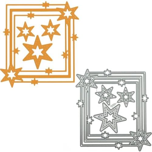 Frame Shape With Star Decor Metal Cutting Dies For Scrapbooking DIY Memory Card Die Cutter Clip Art Photo Album Decorating