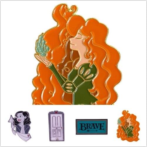 HOSENG Brave Animated Film Movie Brooch Metal Enamel Jewelry Badge Backpack Lapel Trendy Alloy Orange Color Pin HS_348