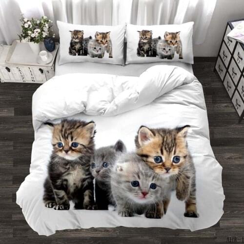 Animal 3D Cute White Cat Custom Bedding Set Kitten Quilt Cover Pillowcase 2/3 Piece Bedding Luxury Duvet Cover Set Bed Cover Set