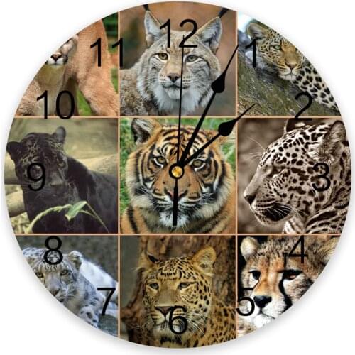 Animal Tiger Leopard Lion Round Wall Clock Modern Design Home Living Room Decoration Childrens Room Kitchen Table Clock