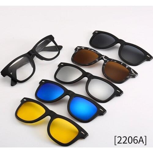 Round TR90 Eyeglass Frames Square Nail 5Pcs Classic Polarized Magnetic Clip on Sunglasses