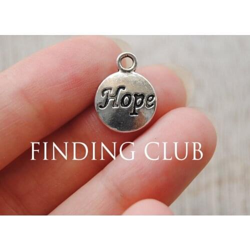 50 pcs 12mm Silver Color Round Letter "Hope" word tag pendant Charms Metal Bracelet Necklace Jewelry Findings A715