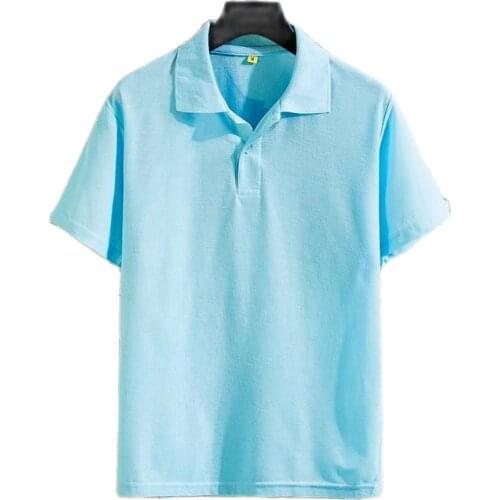 Summer solid color 35 cotton short sleeve solid color polo shirt loose large size
