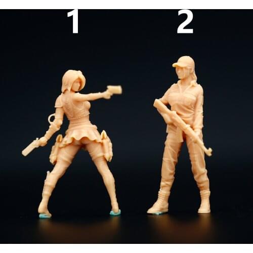 1:64 Model Miniature Handicraft Figure Armed Woman White Model Need To Be Colored By Yourself