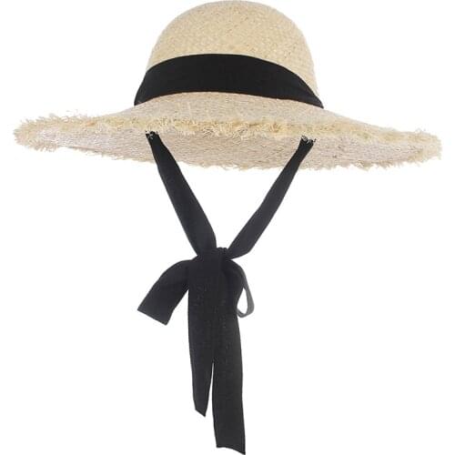 Fashion WomenS Cap Summer Hat Raffia Straw Sun Hats Beach Sun Visor Luxury Ladies Caps With Black Ribbon Accessories