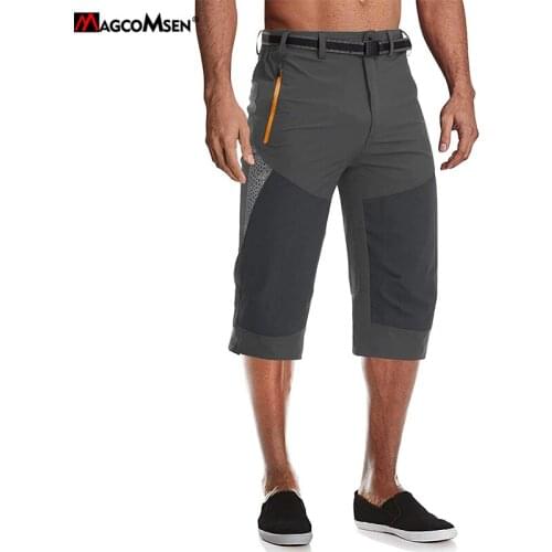 MAGCOMSEN Mens Quick Dry Hiking Shorts with Zip Pockets Summer Breeches Stretch Plus Size Short Pants Casual Long Cargo Shorts