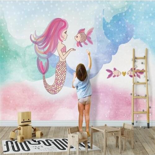 Custom wallpaper mural photo wall underwater world mermaid childrens room background wall-high-grade waterproof material