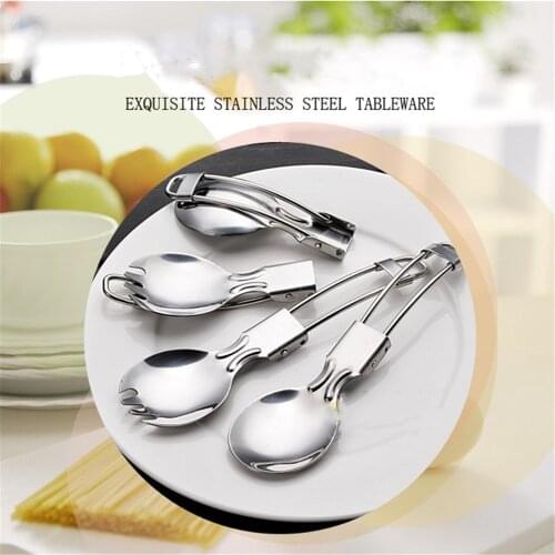 Stainless Steel Spork Picnic Spoon Fork Foldable Traveling Camping Combo Picnic Camp Cutlery Outdoor Tableware Flatware Cutlery