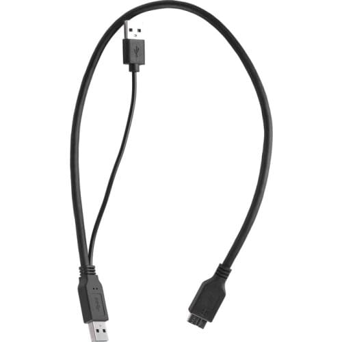 Double Head USB to Micro-B Splitter Cable USB 3.0 Mobile Hard Disk Data Cable, with Auxiliary Power Supply