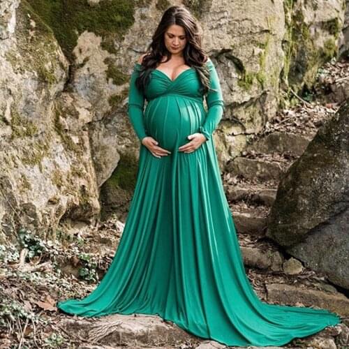Sexy Maternity Dresses for Photo Shoot Sexy V Neck Off Shoulder Pregnancy Photography Dress Pregnant Women Party Maxi Gowns