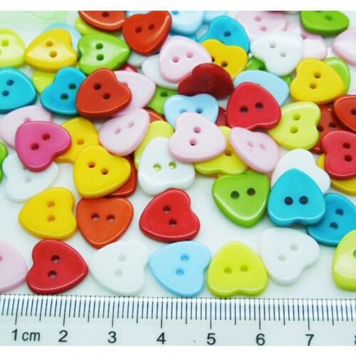 100pcs Random Mixed Color Heart 2 Holes Resin Sewing Buttons Fit Sewing/ Scrapbook 12.5x12.5mm