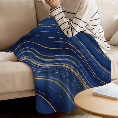 Blue Yellow Marble Abstract Printed Flannel Blanket Soft Throw Blanket Machine Washable Blankets for Beds