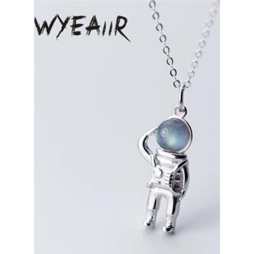 WYEAIIR 925 Sterling Silver Fresh Astronaut Creativity Dream Space Clavicle Chain Female Necklace