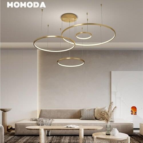 Nordic Copper LED Chandeliers Lighting Modern Brass Acrylic Round Circle Pendant Hanging Lamps Bedroom Living Room Lights Lustre