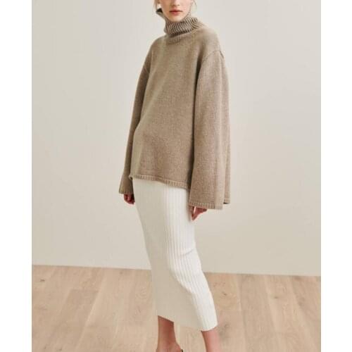 Cambridge knit beige melange stand up turtleneck collar Long Sleeved voluminous Sweaters rib knitted Hem Oversized Jersey 2019
