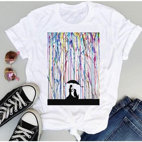 Women Clothing Cartoon Watercolor Dog Love Fashion Print Sweet Summer Short Sleeve Lovely Clothes Tops Tees Tshirt T-Shirt