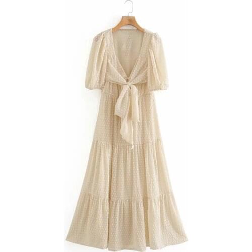 High Quality Summer Womens Sweet Soft Cross-tie V-neck Cotton Suspender Skirt Mid-length Dress