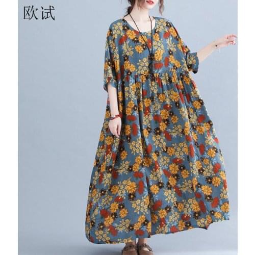 Plus Size Floral Flower Dress Women Cotton Casual Summer Beach Ladies Dresses 4xl 5xl 6xl Woman Long Oversized Dress 2021 Robe