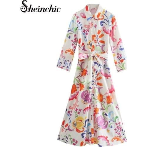 New Spring Autumn Fashion Clothes Streetwear Boho Long Sleeve Floral Printed Maxi Dresses for Women 2021