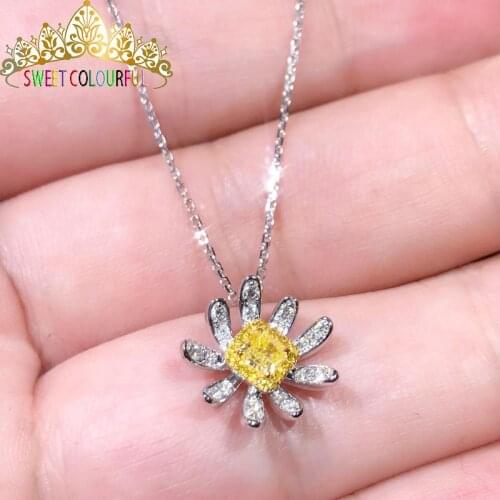 1 Carat ct Wedding yellow Moissanite Diamond necklace 18K 750 White Gold D color VVS H008