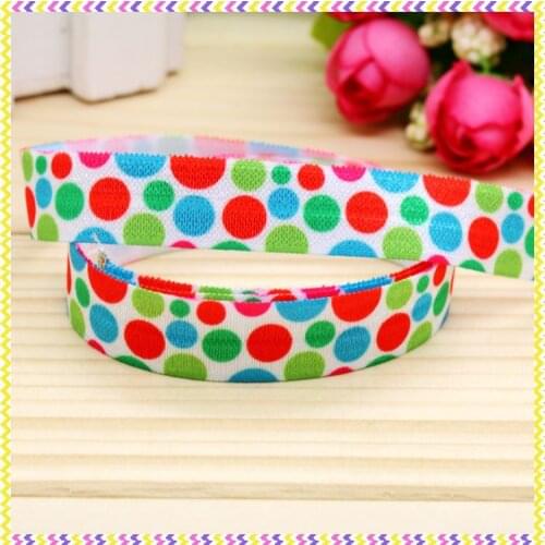 5/8'' Free shipping Fold Elastic FOE polka dots printed headband headwear hairband diy decoration wholesale OEM P4649