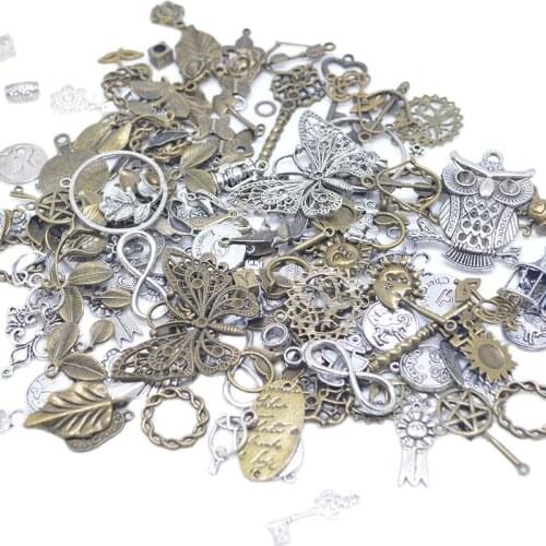 50g Approx 30pcs 7-60mm Zinc Alloy Antique Silver Metal Charms Pendant DIY supplies Random Mixed Sizes And Designs