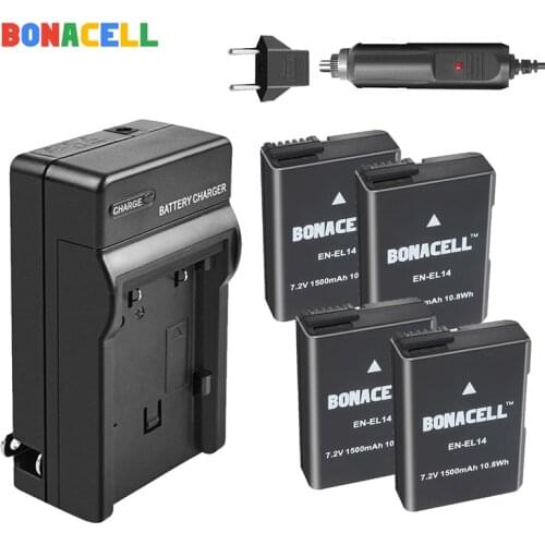 BONACELL 1500mAh EN-EL14 ENEL14 EN EL14 Camera Battery + Charger Replacement For Nikon D5200 D3100 D3200 D5100 P7000 P7100 MH-24