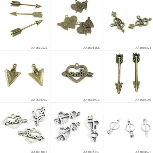 Antique Bronze Silver Tone Jewelry Making Charms Arrow Round Lock Key Love Heart Arrowhead Head Arrows Bracelet Craft