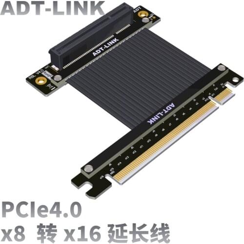 Black PCIe Riser Cable Gen4 x8 To x16 PCI Express 4.0 Riser Extender, 90 Degree GPU 1U Riser Cable For Video Card Vertical Mount