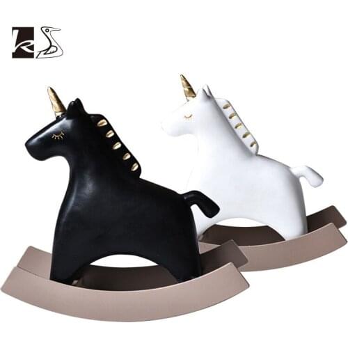 Decor nordic Unicorn home décor miniature Swing Horse decorative figures home decoration accessories resin miniatures Figurine