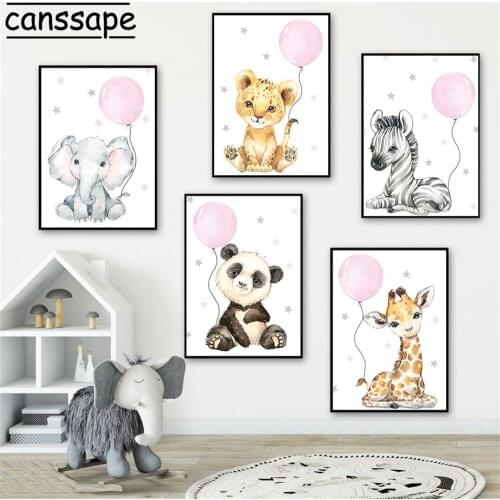 Nursery Wall Art Print Elephant Art Poster Panda Canvas Painting Balloon Animal Prints Nordic Wall Pictures Baby Bedroom Decor