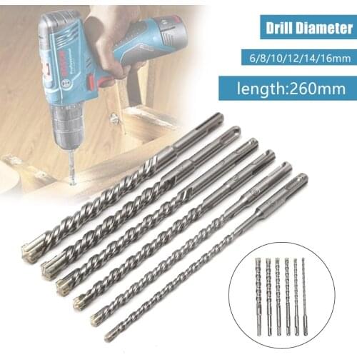 Diameter 5/6/8/10/12/14/16 mm x Length110/160/210/260mm Drill SDS-plus Double Groove Drill Body Crosshead Twisted Spiral Drill