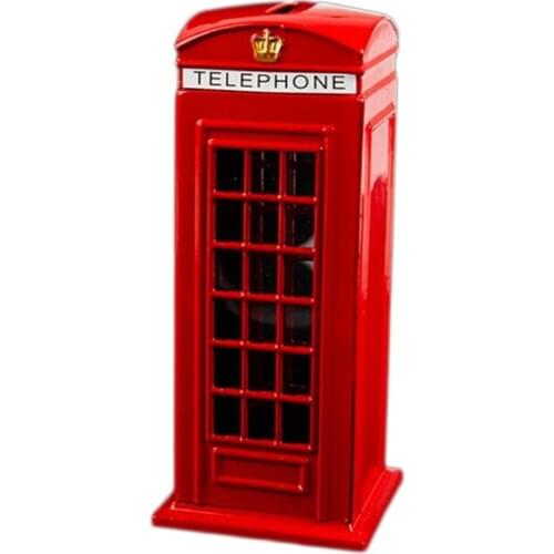 FFYY-Metal Red British English London Telephone Booth Bank Coin Bank Saving Pot Piggy Bank Red Phone Booth Box 140X60X60Mm