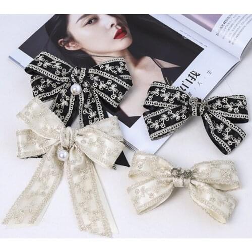 Geebro High Quatity Embroidered Pearls Bow Hairpins For Girl Popular Hair Clip For Women Sweet White Princess Satin Hairgrip