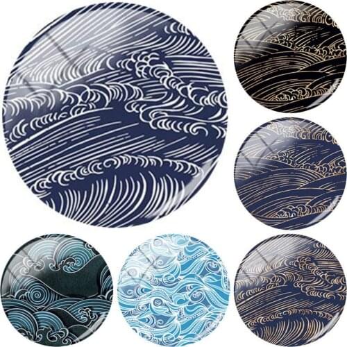 Art Painting Ocean Wave Texture Pattern 12/15/16/18/20/25/30 Mm Glass Cabochon Dome Picture for Diy Keychain Charms Wl376