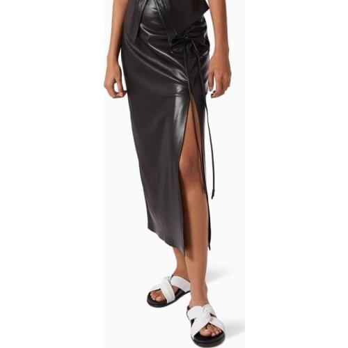 NANU**KA classic all-match soft imported fabric high waist temperament drawstring asymmetric skirt